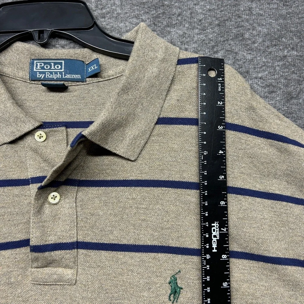 Polo Ralph Lauren XXL‎ Striped Polo Shirt Tan Navy Blue Classic Fit